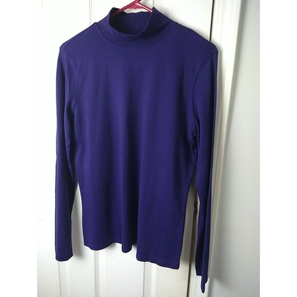 St. Johns Bay Woman M Classic Mock Purple Turtleneck Long Sleeve Layer Casual - Picture 2 of 8